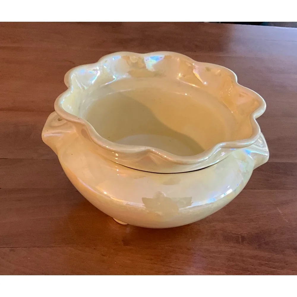Vintage ALW 79 Iridescent Ceramic Planter Bowl Scalloped Edge Cottagecore Granny